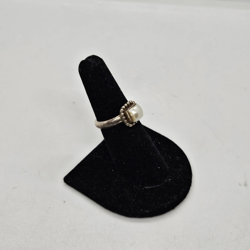 Silpada sterling silver button frame pearl ring size 6